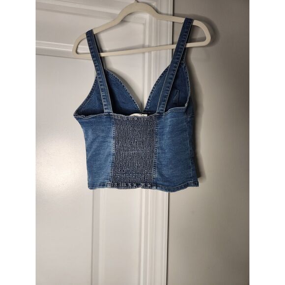 Almost Famous Denim Button-Front Crop Top – Size Large - Picture 2 of 3